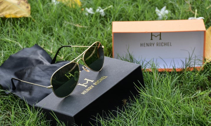Henry Richel Aviator Green Glass Gold Sunglasses For Men 1003