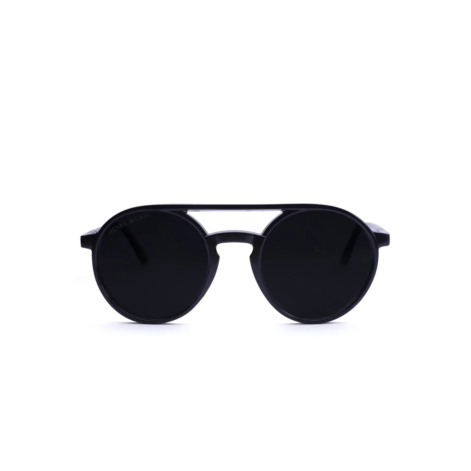 Black Retro-Vintage Thin Round Gradient Sunglasses with Gray Sunwear Lenses  - Lemon