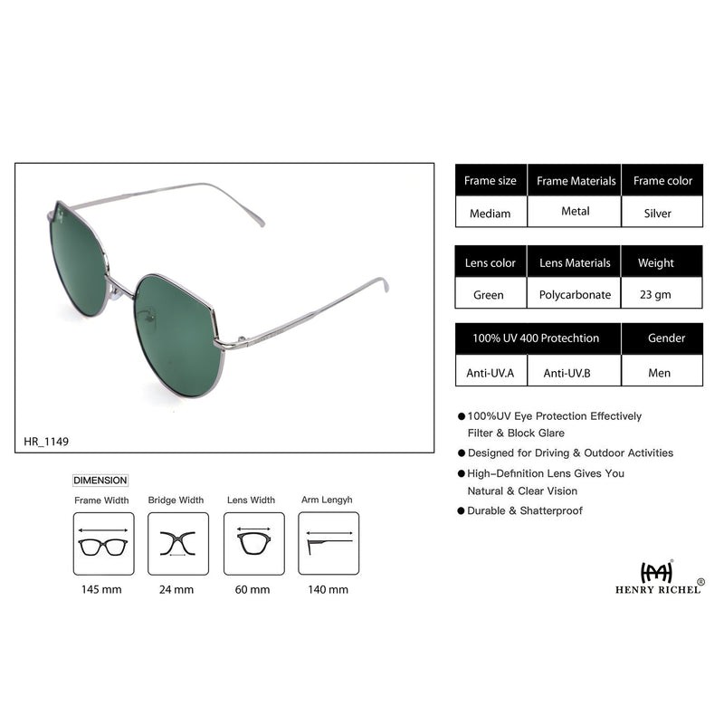 Henry Richel Green Silver Round Polarized Sunglasses for Unisex 1149