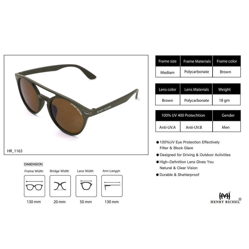 Henry Richel Round Brown Polarized Sunglasses For Unisex 1163