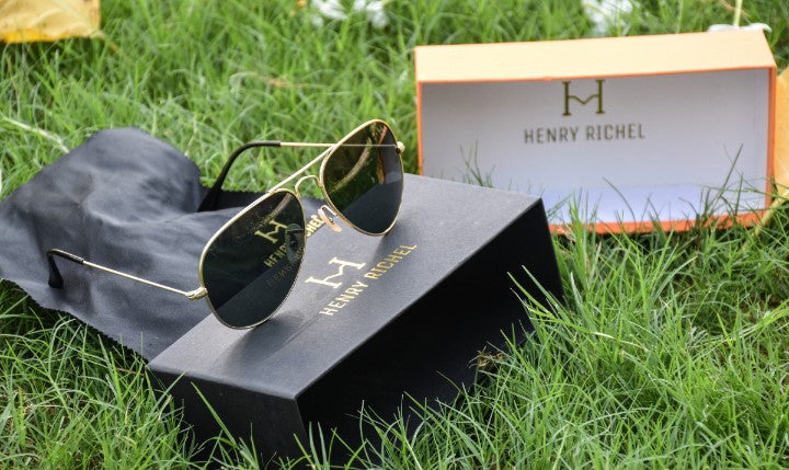Latest Laxury Aviator Black Glass Gold Sunglasses For Men By Henry Richel 1004