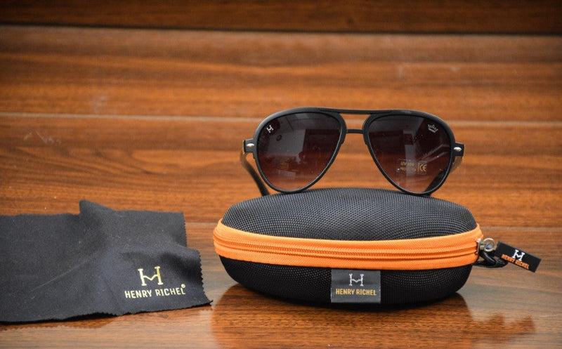 Henry Richel Trendy Stylish Aviator Black Lens Sunglasses For Men 1017